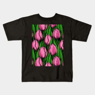 Pink tulips with green leaves Kids T-Shirt